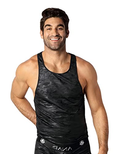 Herren Top aus blickdichtem Stoff mit schwarzen Camouflage Print Männer Muscle Shirt Tank Top L von Anais for Men