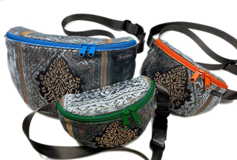 Hip-Bag Samt-Cord Mint-Gold Mit Regenbogen in S, M Oder L/xl Gürteltasche Crossbody-Bag Waistbag Bum-Bag Sling-Bag Handmade Berlin von TrashBerlin