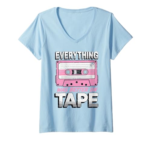 Damen Pinkes Kassettenband Everything was Better On Tape T-Shirt mit V-Ausschnitt Damen Pinkes Kassettenband Everything was Better On Tape T-Shirt mit V-Ausschnitt von Analog Era Threads