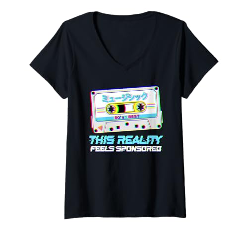 Damen Dieser von Reality Feels gesponserte Glitch Cassette 80er-Synth T-Shirt mit V-Ausschnitt von Analog Irony Co