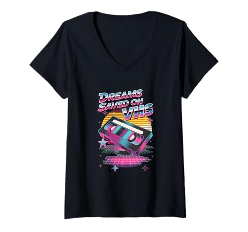 Damen Träume, gespeichert auf VHS Retro Wave Vintage Kassetten T-Shirt mit V-Ausschnitt Damen Träume, gespeichert auf VHS Retro Wave Vintage Kassetten T-Shirt mit V-Ausschnitt von Analog Life Retro Wave Old Schools Kassettenliebha