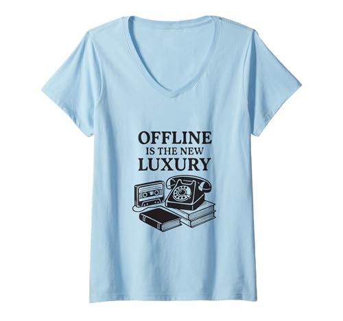 Damen Offline ist das neue Luxus-Retro-Zitat T-Shirt mit V-Ausschnitt Damen Offline ist das neue Luxus-Retro-Zitat T-Shirt mit V-Ausschnitt von Analog State of Mind
