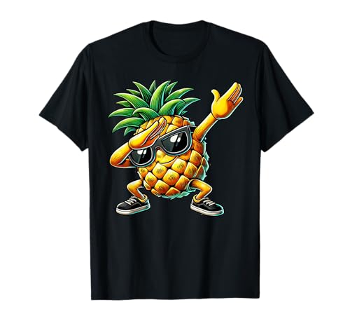 Ananas Designer Designs | Unisex Erwachsene und Kinder T-Shirt | Schwarz | S | Dabbing Ananas Motiv | Crew-Ausschnitt | Kurze Ärmel von Ananas Designer Designs