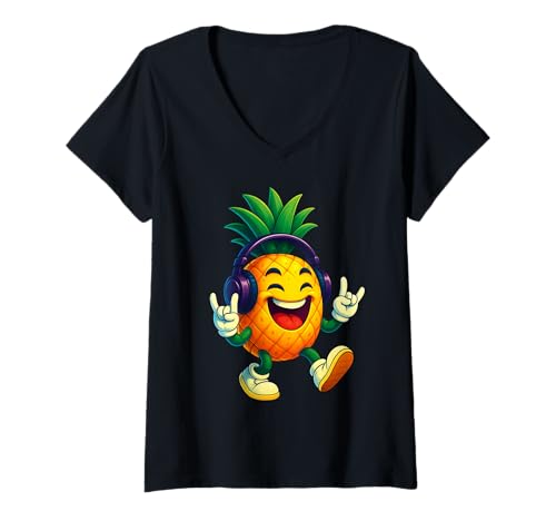 Damen Ananas am Rocken | Süßes Ananasmotiv mit Pommesgabel T-Shirt mit V-Ausschnitt Damen Ananas am Rocken | Süßes Ananasmotiv mit Pommesgabel T-Shirt mit V-Ausschnitt von Ananas Designer Designs