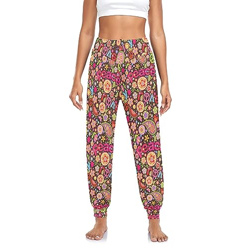 Anantty Damen Hose Blume Peace Zeichen Harem Hippie Pants Yogahose Loungehose Pilates Pants, mehrfarbig, 38 von Anantty