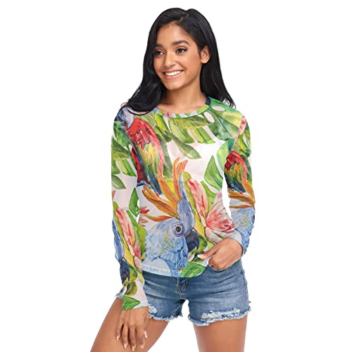 Anantty Damen Langarmshirt Bunt Vogel Papagei Long T-Shirt Langarm Top Rundkragen Oberteile Shirt Tunika Bluse Top von Anantty