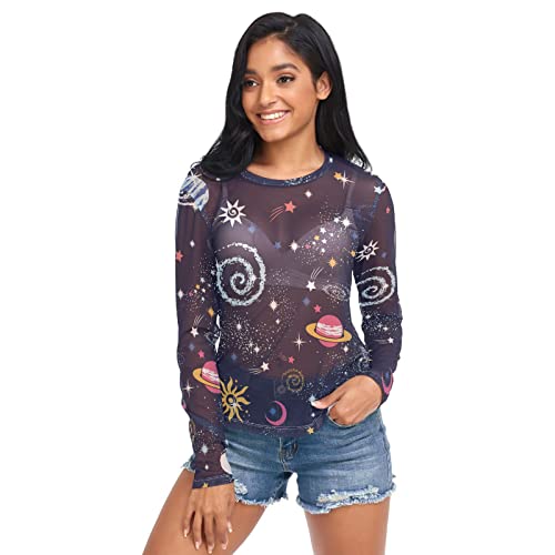 Anantty Damen Langarmshirt Galaxis Universum Weltraum Star Planet Long T-Shirt Langarm Top Rundkragen Oberteile Shirt Tunika Bluse Top von Anantty