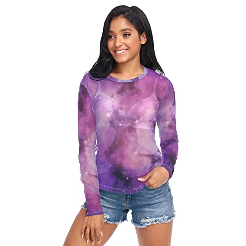 Anantty Damen Langarmshirt Galaxis Weltraum Star Universum Long T-Shirt Langarm Top Rundkragen Oberteile Shirt Tunika Bluse Top von Anantty