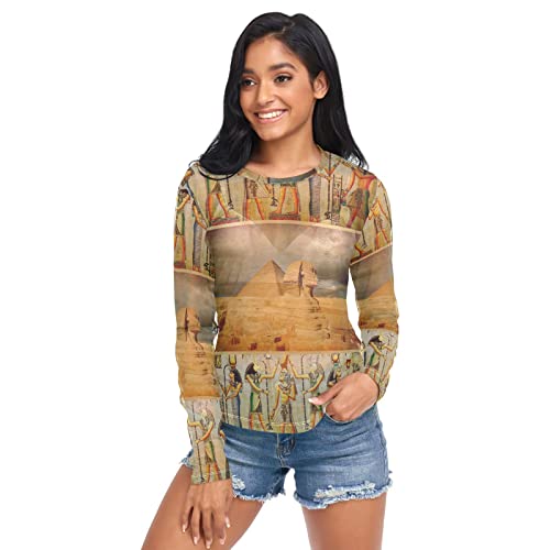 Anantty Damen Langarmshirt Uralt Ethnisches ägyptisches Ägypten Long T-Shirt Langarm Top Rundkragen Oberteile Shirt Tunika Bluse Top von Anantty