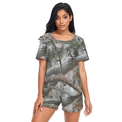 Anantty Damen Schlafanzug-Set Wald verlässt Tarn Sommer Pyjama Woman Set, T-Shirt und Shorts Lounge Set Sleepwear Nachtwäsche von Anantty