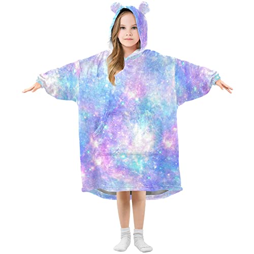 Anantty Galaxy Space Kinder tragbare Decke Hoodie Oversized Sweatshirt Decke Pullover für 3-14 Jahre Jungen Mädchen, mehrfarbig, S von Anantty