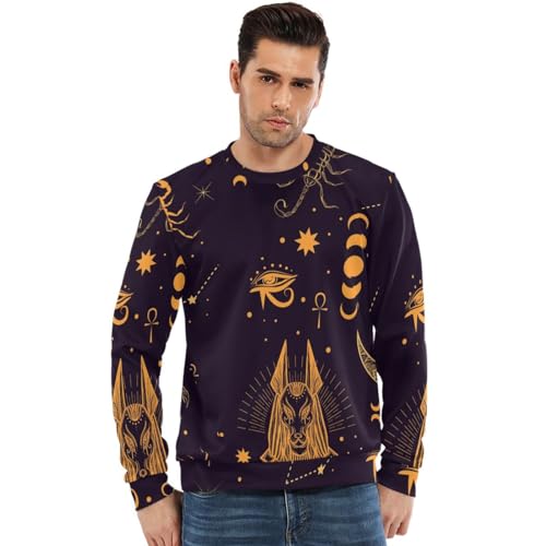 Anantty Herren Crew Sweatshirt Ägyptischer Anubis Skorpion Mond Konstellation Alchimie Astrologie Pullover Sweat Sweatshirt für Herren Jungen von Anantty