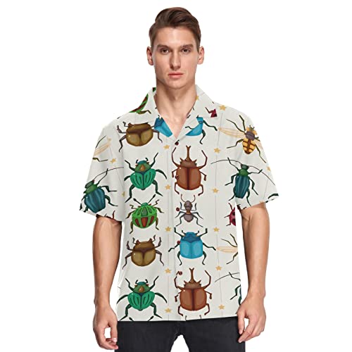 Anantty Herren Hawaiihemd Karikatur Insekt Fehler Muster Casual Kurzarm Hawaiihemd Urlaub Sommer Aloha Bedruckter Strand Beilaufig Hawaii Hemd von Anantty