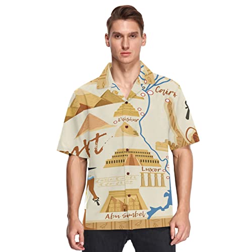 Anantty Herren Hawaiihemd Pyramiden des Alten Ägypten Casual Kurzarm Hawaiihemd Urlaub Sommer Aloha Bedruckter Strand Beilaufig Hawaii Hemd von Anantty