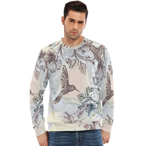 Anantty Herren-Sweatshirt mit Rundhalsausschnitt, Blumenmuster, tropischer Kolibri, Vogel, Pullover für Herren und Jungen, mehrfarbig, M von Anantty