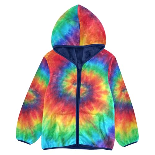 Anantty Kinder Fleecejacke Abstrakt Strudel Regenbogen Tie Dye Sweatshirt Warme Kapuzenpullover Langarm Kapuzenjacke Winterjacke für Jungen Mädchen von Anantty