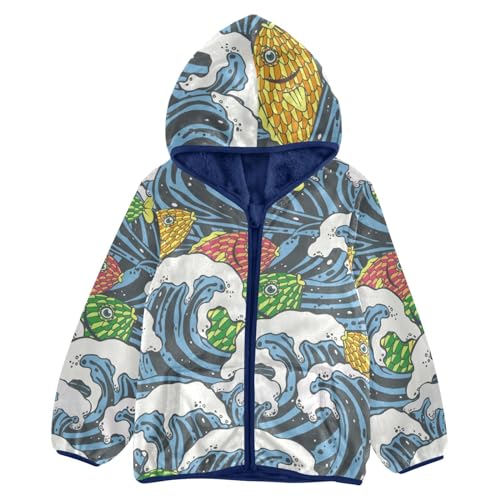 Anantty Kinder Fleecejacke Bunt Fische winken Sweatshirt Warme Kapuzenpullover Langarm Kapuzenjacke Winterjacke für Jungen Mädchen von Anantty