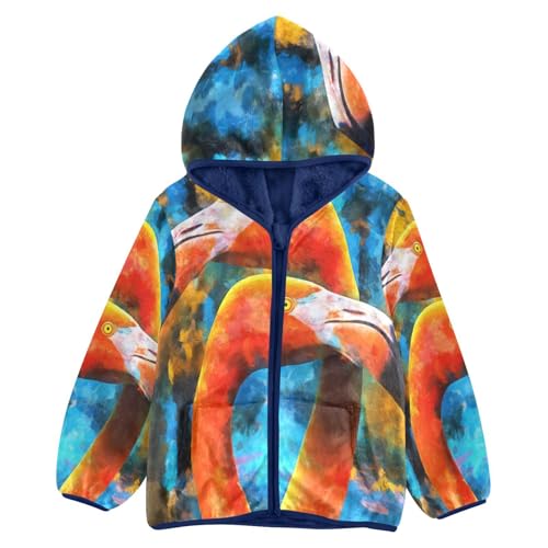 Anantty Kinder Fleecejacke Schön Orange Flamingos Sweatshirt Warme Kapuzenpullover Langarm Kapuzenjacke Winterjacke für Jungen Mädchen von Anantty