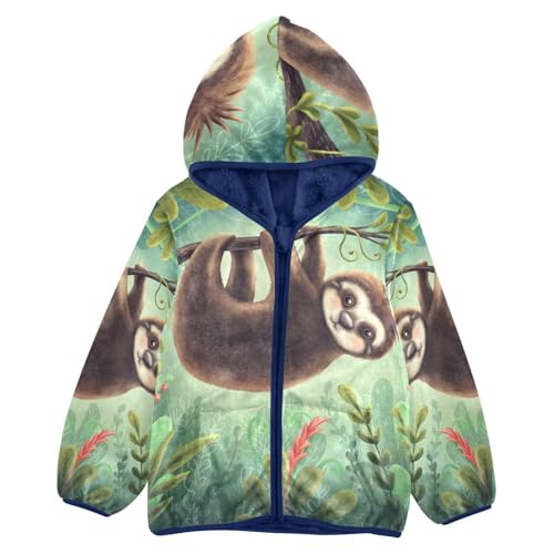 Anantty Kinder Fleecejacke Süß Tier Faultier Blätter Sweatshirt Warme Kapuzenpullover Langarm Kapuzenjacke Winterjacke für Jungen Mädchen von Anantty
