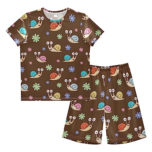 Anantty Kinder Jungen Schlafanzug Set Niedliche Schnecken Blume Shorty Pyjamaset Nachtwäsche Kurzarm Pyjamas Sommer Kurzarm Sets Outfit von Anantty