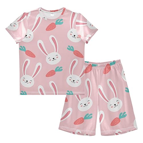 Anantty Kinder Jungen Schlafanzug Set Schön Hase Möhren Shorty Pyjamaset Nachtwäsche Kurzarm Pyjamas Sommer Kurzarm Sets Outfit von Anantty