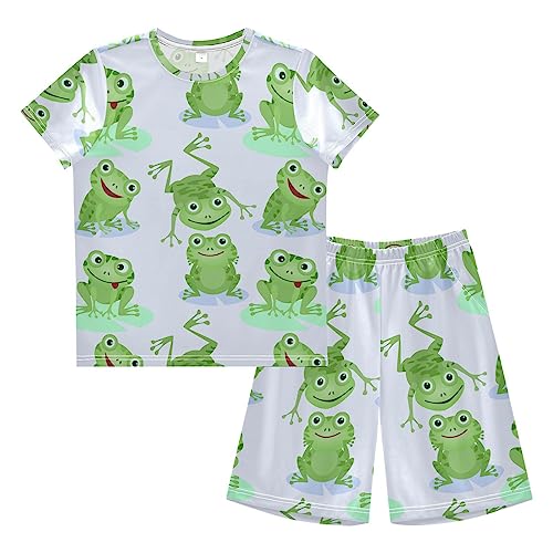 Anantty Kinder Jungen Schlafanzug Set Süß Grün Frösche Shorty Pyjamaset Nachtwäsche Kurzarm Pyjamas Sommer Kurzarm Sets Outfit von Anantty