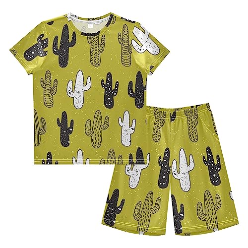 Anantty Kinder Jungen Schlafanzug Set Tropisch Kaktus Kakteen Druck Shorty Pyjamaset Nachtwäsche Kurzarm Pyjamas Sommer Kurzarm Sets Outfit von Anantty