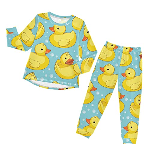 Anantty Kinder-Pyjama-Set, niedliches gelbes Enten-Pyjama-Set, langärmelig, Oberteil, Hose, Loungewear, Nachtwäsche für Jungen und Mädchen, mehrfarbig, 4 Jahre von Anantty