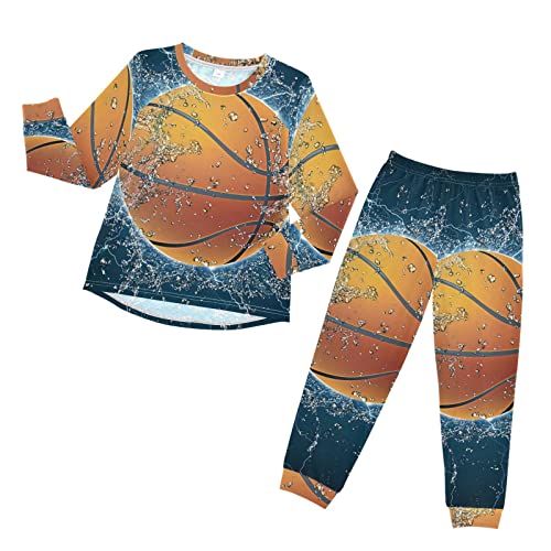 Anantty Kinder Schlafanzug-Set Basketball Ball auf Wasser Pyjama Woman Set, Lang Nachtwäsche Hausanzug Negligee Sleepwear für Jungen Mädchen von Anantty