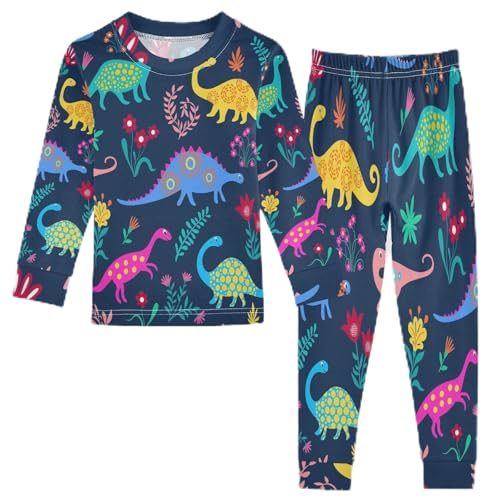 Anantty Kinder Schlafanzug Set Blumen Blume Dinosaurier Baumwolle Langarm Nachtwäsche Zweiteiliger Pyjama Sets für Mädchen Jungen von Anantty