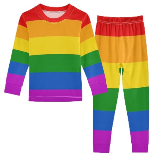 Anantty Kinder Schlafanzug Set Bunt Regenbogen Baumwolle Langarm Nachtwäsche Zweiteiliger Pyjama Sets für Mädchen Jungen von Anantty