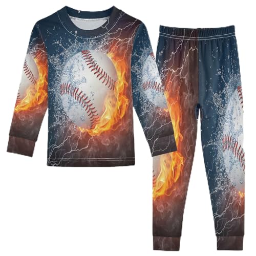 Anantty Kinder Schlafanzug Set Galaxis Baseball Sport Ball Baumwolle Langarm Nachtwäsche Zweiteiliger Pyjama Sets für Mädchen Jungen von Anantty
