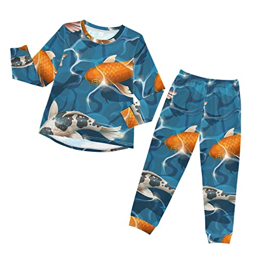 Anantty Kinder Schlafanzug-Set Japan Japanische Koi Fisch Pyjama Woman Set, Lang Nachtwäsche Hausanzug Negligee Sleepwear für Jungen Mädchen von Anantty