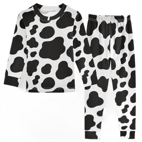 Anantty Kinder Schlafanzug Set Kuh Spots Druck Baumwolle Langarm Nachtwäsche Zweiteiliger Pyjama Sets für Mädchen Jungen von Anantty