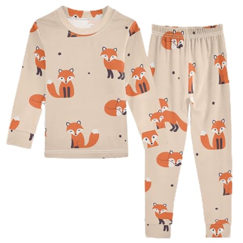 Anantty Kinder Schlafanzug Set Süß Fuchs Muster Baumwolle Langarm Nachtwäsche Zweiteiliger Pyjama Sets für Mädchen Jungen von Anantty