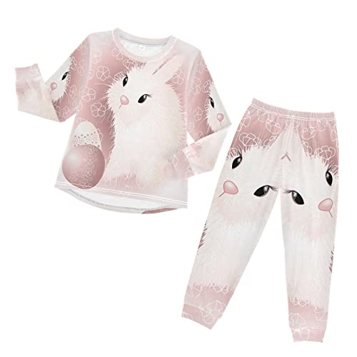 Anantty Kinder Schlafanzug-Set Süß Hase Ostern Häschen Ei Pyjama Woman Set, Lang Nachtwäsche Hausanzug Negligee Sleepwear für Jungen Mädchen von Anantty