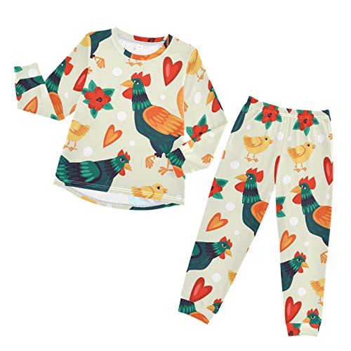 Anantty Kinder Schlafanzug-Set Süß Karikatur Hähnchen Hahn Schwanz Pyjama Woman Set, Lang Nachtwäsche Hausanzug Negligee Sleepwear für Jungen Mädchen von Anantty