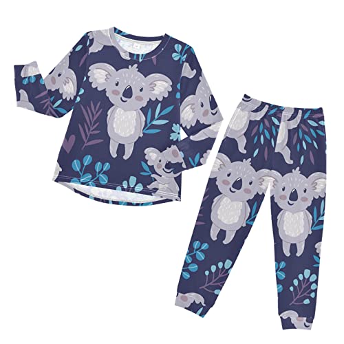 Anantty Kinder Schlafanzug-Set Süß Koala Bär Blumen Blätter Pyjama Woman Set, Lang Nachtwäsche Hausanzug Negligee Sleepwear für Jungen Mädchen von Anantty