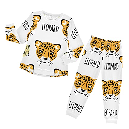 Anantty Kinder Schlafanzug-Set Süß Leopard Gesicht Pyjama Woman Set, Lang Nachtwäsche Hausanzug Negligee Sleepwear für Jungen Mädchen von Anantty