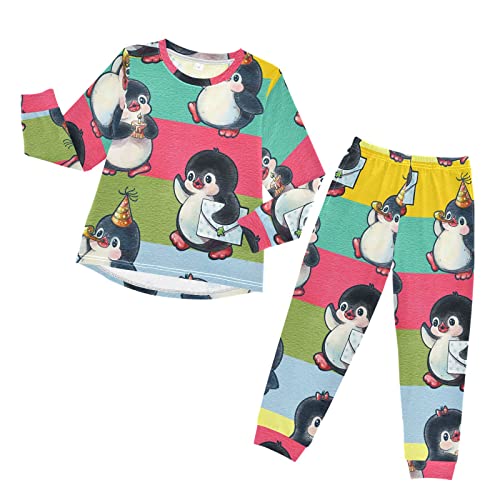 Anantty Kinder Schlafanzug-Set Süß Pinguine Pyjama Woman Set, Lang Nachtwäsche Hausanzug Negligee Sleepwear für Jungen Mädchen von Anantty