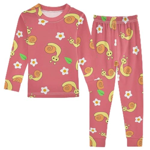 Anantty Kinder Schlafanzug Set Süß Schnecke Blume Baumwolle Langarm Nachtwäsche Zweiteiliger Pyjama Sets für Mädchen Jungen von Anantty