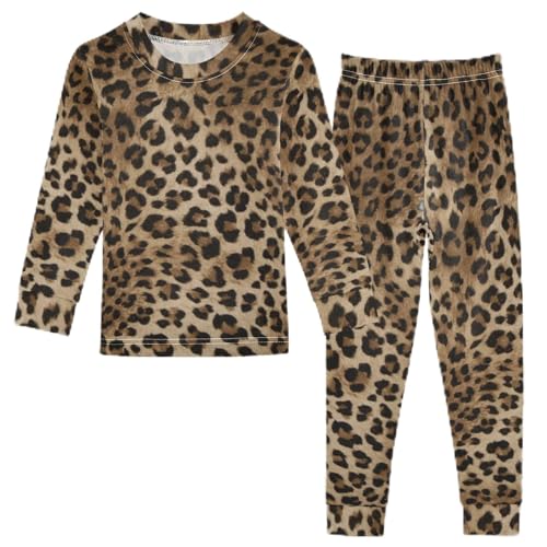 Anantty Kinder Schlafanzug Set Tier Leopard Haut Baumwolle Langarm Nachtwäsche Zweiteiliger Pyjama Sets für Mädchen Jungen von Anantty