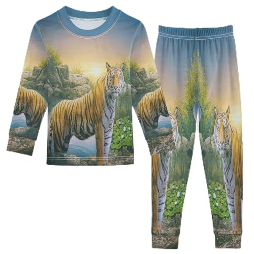 Anantty Kinder Schlafanzug Set Tier Tiger Baumwolle Langarm Nachtwäsche Zweiteiliger Pyjama Sets für Mädchen Jungen von Anantty