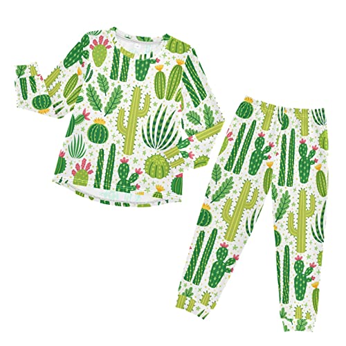 Anantty Kinder Schlafanzug-Set Tropisch Kaktus Kakteen Druck Pyjama Woman Set, Lang Nachtwäsche Hausanzug Negligee Sleepwear für Jungen Mädchen von Anantty