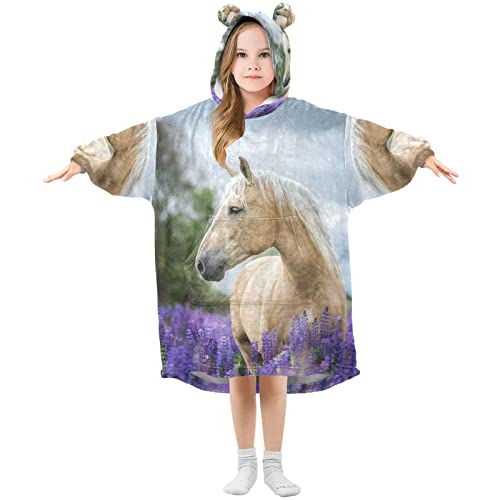Anantty Kinder Übergroße Hoodie Decke Tier Pferd Oversized Pullover Sweatshirt Flanell Plüsch Kapuzenpullover Kuschelpullover Für Junge Mädchen von Anantty