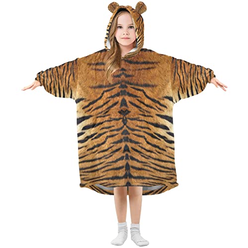 Anantty Kinder Übergroße Hoodie Decke Tropisch Tier Tiger Druck Oversized Pullover Sweatshirt Flanell Plüsch Kapuzenpullover Kuschelpullover Für Junge Mädchen von Anantty