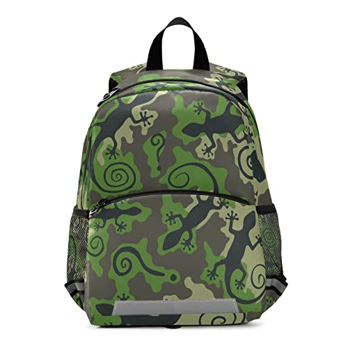 Anantty Kinderrucksack Grün Camo Gecko Reptilien Kleiner Freund Kindergartenrucksack für 2-6 Jährige Kinder im Kindergarten und Kinderrucksack für die Kita von Anantty