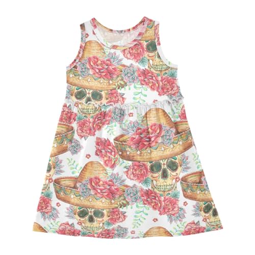 Anantty Mädchen Kleider Blumen Blume Zucker Schädel Ärmellos Sommerkleid Baumwolle Kleid 2-8 Jahre von Anantty