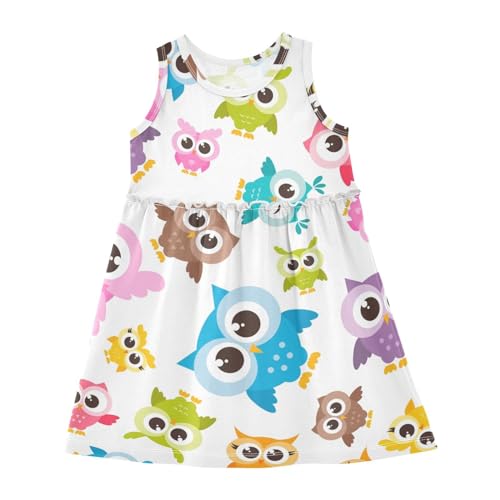 Anantty Mädchen Kleider Bunt Tier Eule Ärmellos Sommerkleid Baumwolle Kleid 2-8 Jahre von Anantty