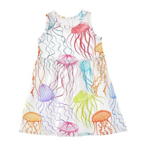 Anantty Mädchen Kleider Bunte Qualle Ärmellos Sommerkleid Baumwolle Kleid 2-8 Jahre von Anantty